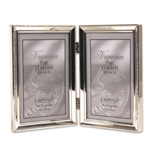 Lawrence Frames Polished Silver Plate 4x6 Hinged Double Picture Frame - Bead Border Design LA328090 - main